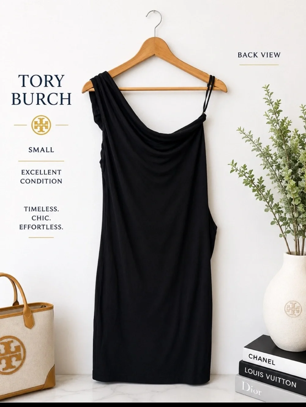 Tory Burch Black Silk One Shoulder Cocktail Dress S NWOT